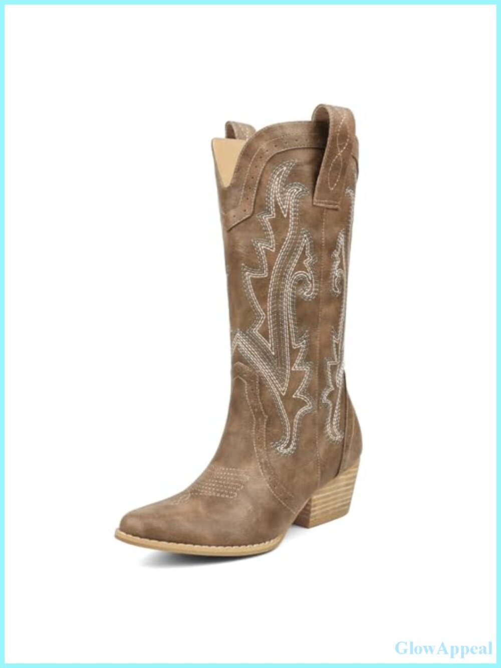 Women's Western Cowboy Ankle Boots Faux Leather Pointed Toe
